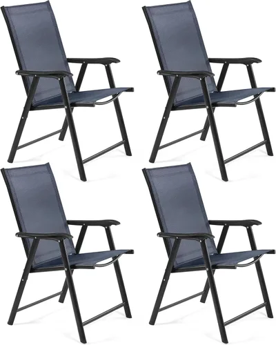 Miniatura 12 de Yaheetech Juego de 4 sillas de patio al aire libre, sillas de comedor portátiles con reposabrazos para campamento, césped, playa, sillas plegables