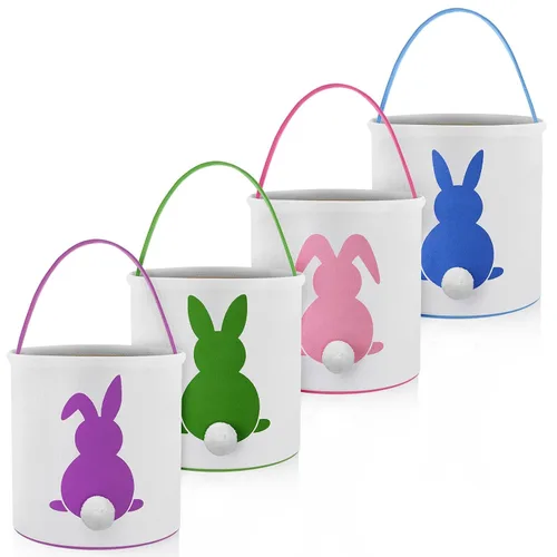 Miniatura 9 de 4 unidades de cesta de conejo de Pascua para niños, bolsas de tela de algodón, vacías personalizadas, cesta de huevos de caramelo, cubos