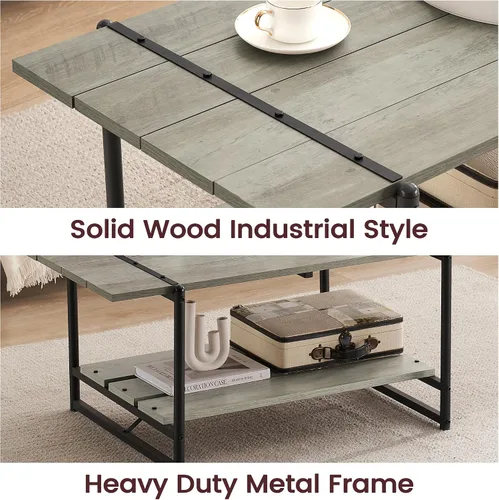 Miniatura 6 de Mesa auxiliar para sala de estar, mesas de sala de estar de 2 niveles, mesa de centro moderna para sala de estar, mesa de centro de madera de granja