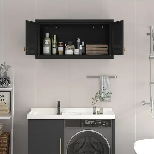 Miniatura 5 de SteeLoong Armario de almacenamiento de pared de 15 pulgadas, armario negro montado en la pared, armario de metal para sótano, sala de estar, oficina