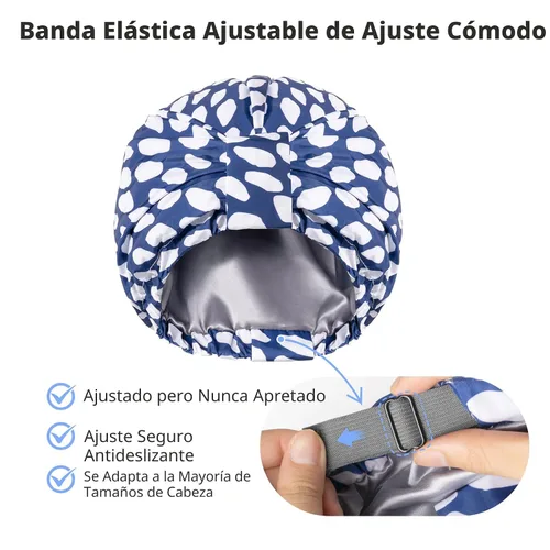 Miniatura 4 de INNELO Gorro de ducha de lujo para mujeres, reutilizable, impermeable, gorro de ducha de doble capa con correa elástica ajustable, gorro de baño