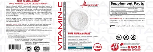 Miniatura 4 de Metabolic Nutrition Vitamina C, 1000 mg, grado farmacéutico puro, ácido ascórbico de alta absorción (3.53 oz)