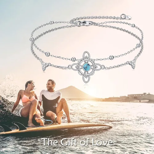 Miniatura 4 de VONALA Pulsera ajustable de plata de ley, diseño de nudo de bruja, doble círculo, libélula, mariposa, pulsera ajustable para verano, playa, cadena