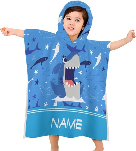 Miniatura 6 de Toalla de baño personalizada con capucha para niños, añade tu nombre, lindo poncho de natación de tiburón, toalla de playa personalizada con capucha