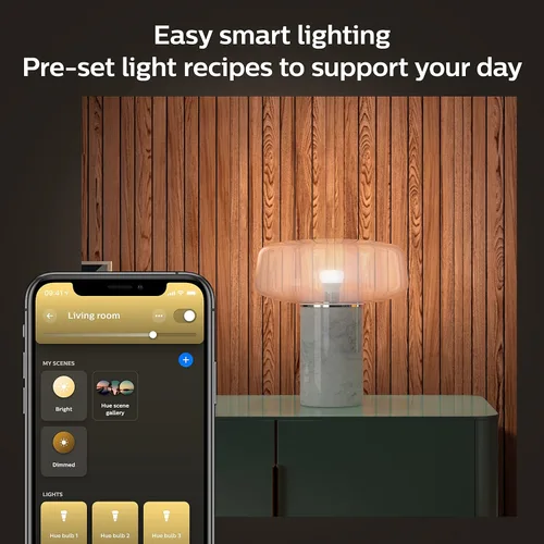 Miniatura 5 de Philips Hue Bombilla LED inteligente A19, luz blanca cálida de 2700 K, base E26, 10.5 W, 1100 lúmenes, regulable, funciona con Alexa, Google