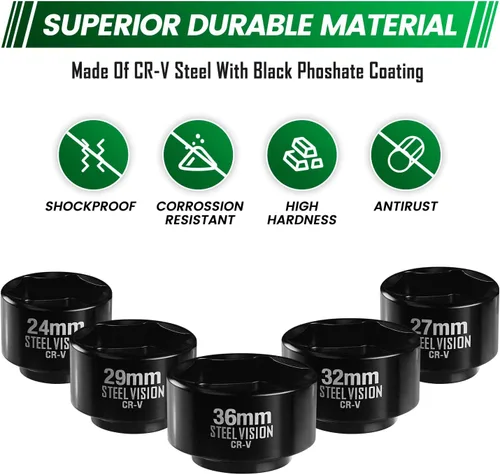 Miniatura 4 de Steel Vision Juego de 5 piezas de 3/8 pulgadas para filtro de aceite de perfil bajo, métrico 0.945 in, 1.063 in, 1.142 in, 1.260 in, 1.417 in, acero