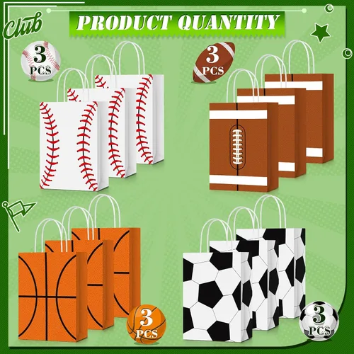 Miniatura 2 de TaoBary 12 bolsas de regalo para fiestas deportivas, fútbol, béisbol, deportes, bolsas de regalo con asas para decoración de fiesta de cumpleaños
