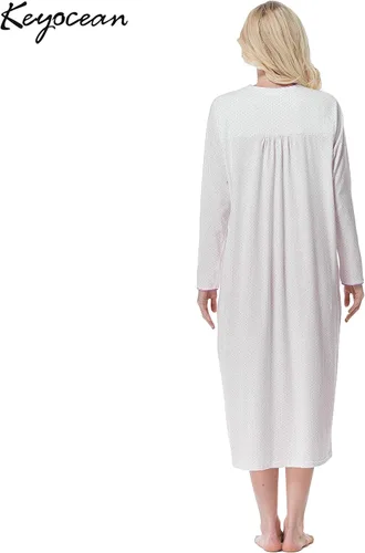 Miniatura 2 de Keyocean - Camisón para mujer, 100% algodón, suave, cálido, cómodo, ropa de dormir y descanso para otoño e invierno