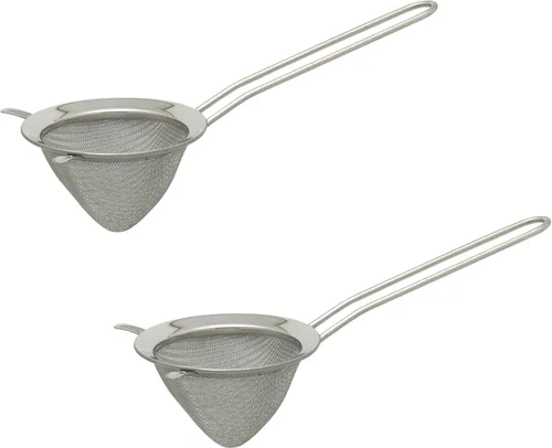 Miniatura 17 de Colador de té HIC amplio con bandeja para goteo incorporada, malla de acero inoxidable 18/8, 2 in, Plateado