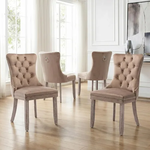 Miniatura 50 de Velvet Dining Chairs Set of 2, Tufted High Chairs with Nailhead Trim, Pull Ring, Black Solid Wood Legs, Elegant Upholstered Accent Chairs for Dining