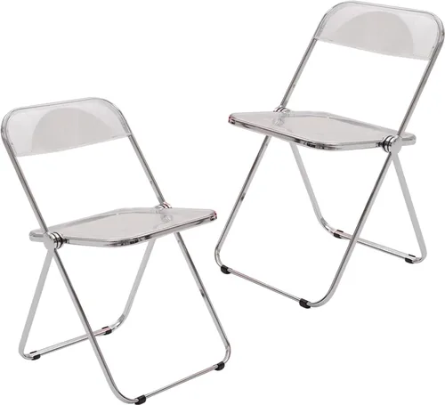 Miniatura 12 de 2 Pcs Stackable Folding Chair, Modern Transparent Acrylic Foldable Chair, Electroplating Frame, Party Chairs for Office Wedding Training(Black)