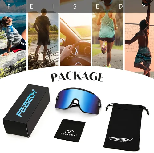 Miniatura 8 de FEISEDY Gafas de ciclismo para hombres y mujeres, gafas de sol deportivas de los años 80, gafas de esquí, conducción, pesca, ciclismo, protección