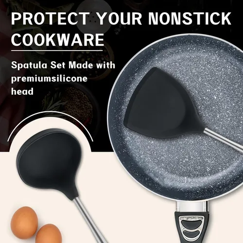 Miniatura 5 de FJNATINH Espátula de wok de silicona, Cucharón, Escumadera - Herramientas de wok de acero inoxidable, Utensilio de wok - Utensilios de cocina