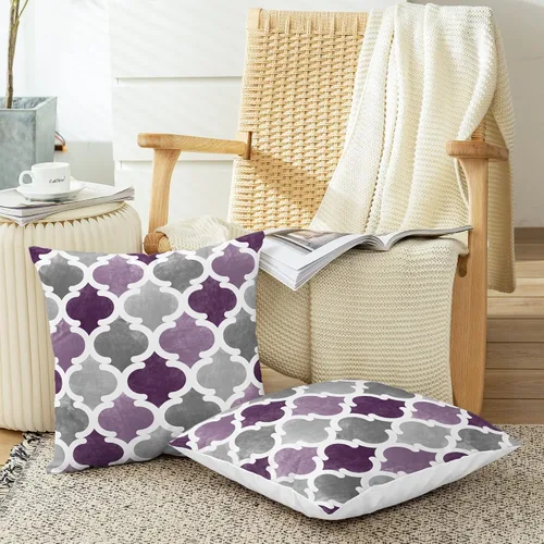 Miniatura 5 de CaliTime Juego de 2 fundas de almohada decorativas de forro polar degradado con cadena geométrica enrejada cuadriculada para sofá, cama, sofá