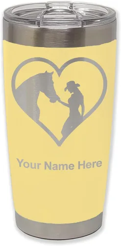 Miniatura 13 de LaserGram Vaso aislado al vacío de 20 onzas, corazón de vaquera de caballo, grabado personalizado incluido (negro)