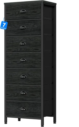 Miniatura 13 de Furnulem - Cómoda alta blanca para dormitorio, unidad de almacenamiento vertical y mesa auxiliar con 6 cajones de tela, mueble de mesita de noche