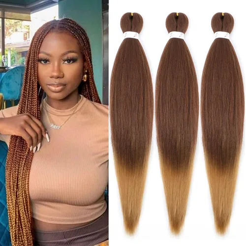 Miniatura 18 de Cabello trenzado marrón preestirado de 30 pulgadas, 3 paquetes de cabello trenzado preestirado de color 30 EZ, textura Yaki, extensiones de cabello