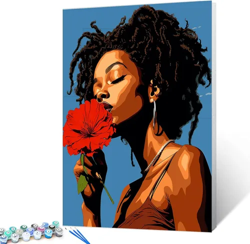 Miniatura 11 de Pintura por Números Afroamericana DIY Pintura Acrílica Kit de Pintura por Números para Niños Adultos Principiantes Chica Negra de Moda DIY Pintura