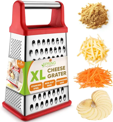 Spring Chef Rallador Profesional de Queso - Rallador de Caja de Acero Inoxidable de 4 Lados para Cocina, Tamaño XL - Trituradora Perfecta para Queso