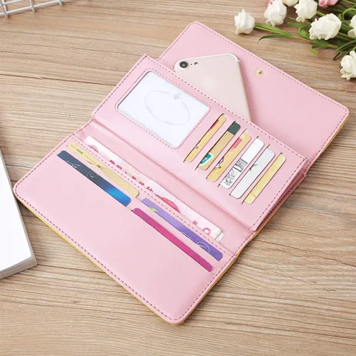 Miniatura 3 de NEWANIMA Billetera para mujer, para múltiples tarjetas, dos pliegues, de cremallera larga, cartera de mano, Estilo3-Rosa), NA