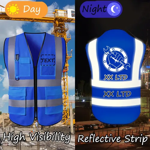 Miniatura 4 de Chaleco de seguridad con logotipo personalizado para hombre, chaleco de trabajo protector de alta visibilidad con reflectante Amarillo