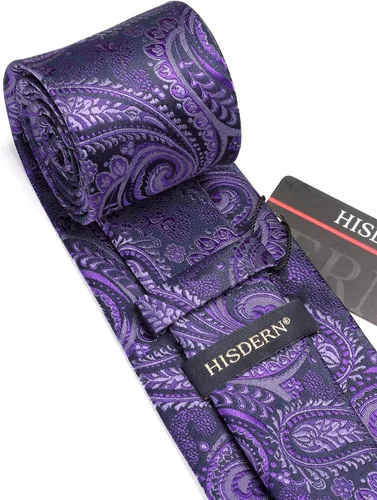 Miniatura 40 de HISDERN Corbatas para hombre, corbata de cachemira y bolsillo cuadrado tejido clásico floral para hombre, corbata de fiesta de boda