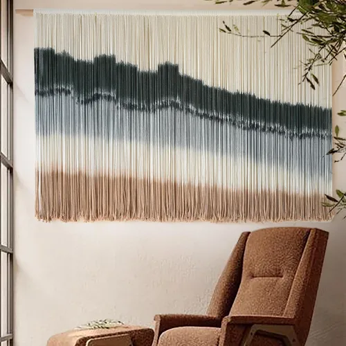 Miniatura 9 de IOWER Macramé para colgar en la pared, paisaje de montaña grande, arte de pared bohemio, hecho a mano, decoración de pared para el hogar, sala