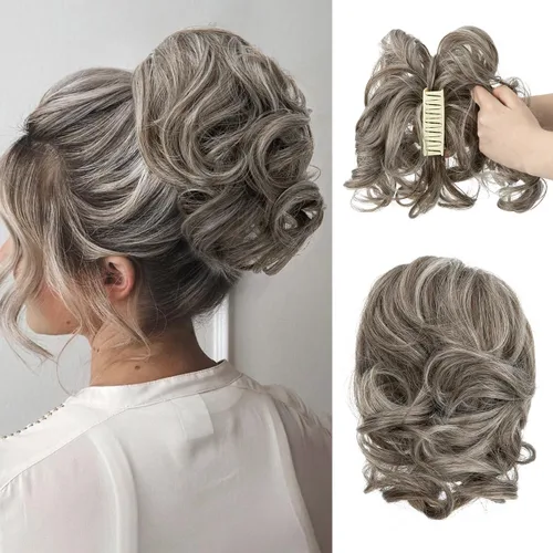 Miniatura 19 de CJL HAIR - Extensiones de cabello con pinza de garra para cola de caballo corta, trenza desordenada, sintéticas, maleables, para mujeres, cabello