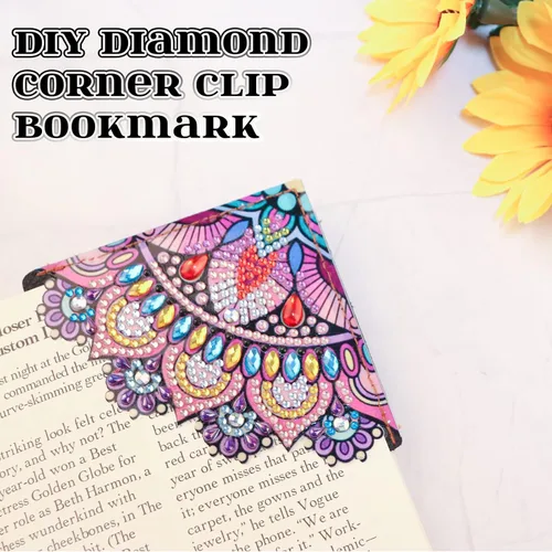 Miniatura 4 de Juego de 4 piezas de pintura de diamante, marcapáginas de mandala, de cuero, para manualidades, pintura de cristal con forma especial 5D por números
