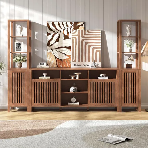Miniatura 4 de BVIUNTWO Soporte de TV de granja para televisores de 70 pulgadas, centro de entretenimiento con estanterías, consola multimedia de 4 puertas