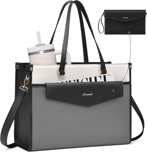 Miniatura 17 de LOVEVOOK Bolsa de mano para laptop para mujer, bolsa de trabajo profesional 2 en 1 de 15.6 pulgadas, maletín de negocios con bolso de mano, bolso