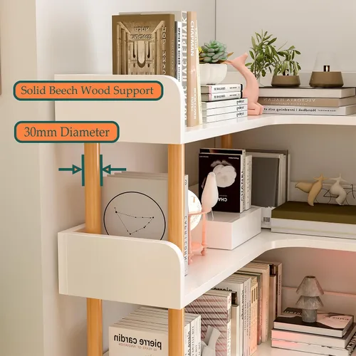 Miniatura 5 de OSCHF Estantería esquinera reversible de madera, moderna estantería en forma de L de 3 niveles con marco de madera maciza y protección de bordes