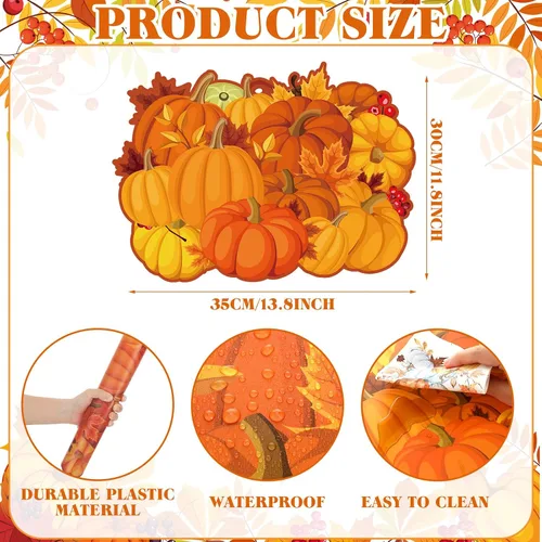 Miniatura 2 de Kajaia Juego de 6 manteles individuales de plástico de otoño, 12 x 14 pulgadas, gnomos, girasol, decoración de cocina, manteles individuales