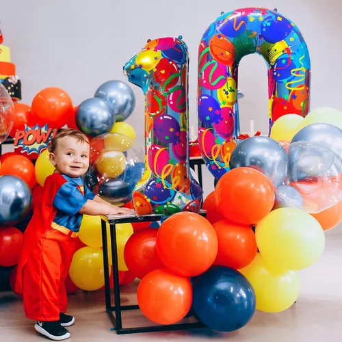 Miniatura 3 de Globos del número 0, globos arcoíris cero para decoraciones de cumpleaños de 10, 40 pulgadas, globos de neón grandes números 20, globos iridiscentes