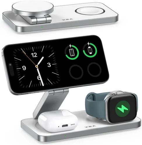 VBA Estación de carga inalámbrica 3 en 1 para cargador Apple MagSafe, soporte de cargador inalámbrico magnético plegable de carga rápida, cargador