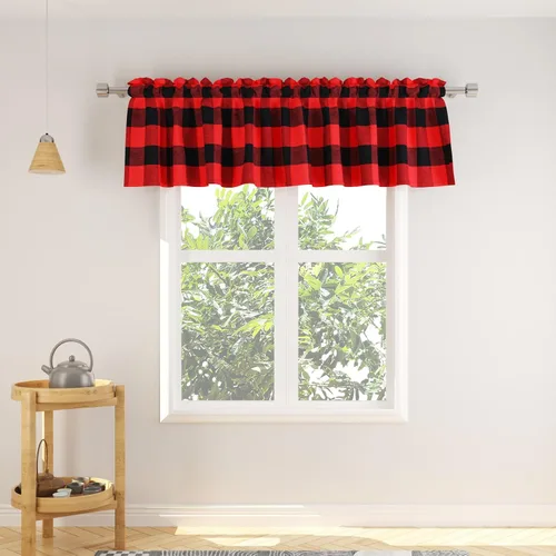 Miniatura 62 de Cenefas de cortina para ventana de 16 pulgadas de largo, 2 paneles de cuadros búfalo, cortinas pequeñas con bolsillo para barra, estilo clásico