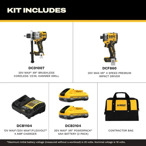 Miniatura 2 de DEWALT 20V MAX XR Brushless Hammer Drill 1/2 In. and High Torque 1/4 Impact Driver Combo with 2 x 4 Ah Batteries and 4 Amp Charger (DCK2112QQ2)