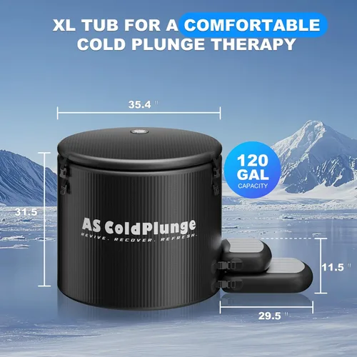 Miniatura 3 de AS ColdPlunge Bañera de hielo XL para inmersión en frío, 120 galones de hielo con tapa aislada, taburete escalón, barril inflable portátil, fácil