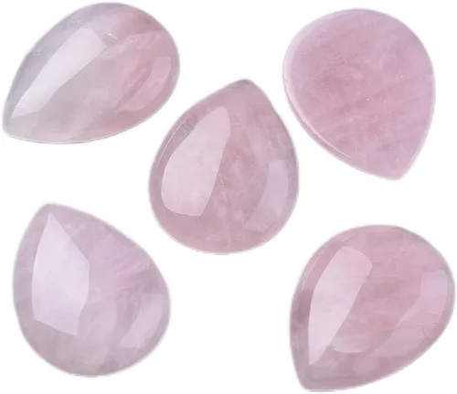 Fashewelry Cuentas de cabujones de espalda plana de lágrima natural Cuarzo rosa