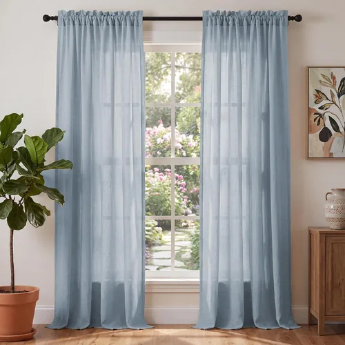 Miniatura 18 de PrinceDeco - Cortinas de lino de 63 pulgadas de largo para sala de estar, gruesas, de arpillera, con bolsillo para barra, cortinas para ventanas