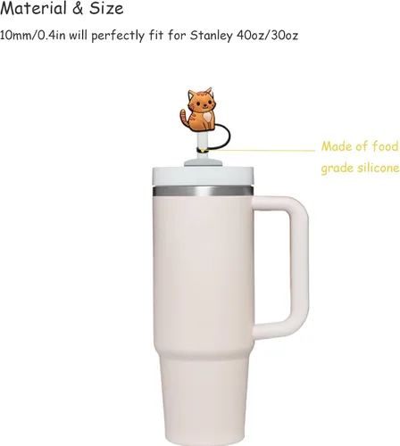 Miniatura 2 de 6 adornos de paja para gatos Stanley de 40 onzas y 30 onzas, silicona de grado alimenticio, puntas grandes, tapones protectores