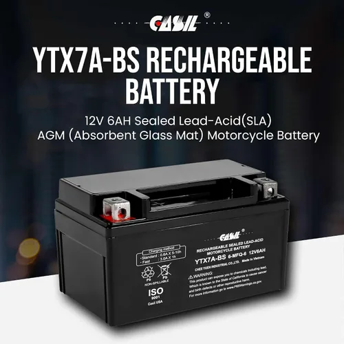 Miniatura 2 de Casil Ytx7a-bs Battery - Alto rendimiento ytx7a-bs 12v 6ah - sin mantenimiento - Batería sellada AGM para motocicleta compatible con Gas Gy6 Scooter