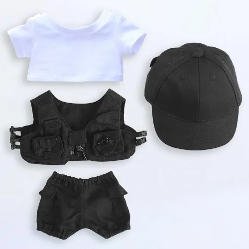 Miniatura 5 de niannyyhouse Camiseta blanca Gorra de béisbol negra Chaleco Pantalones 7.9 in Muñeca de felpa rellena Kpop Muñeca Ropa