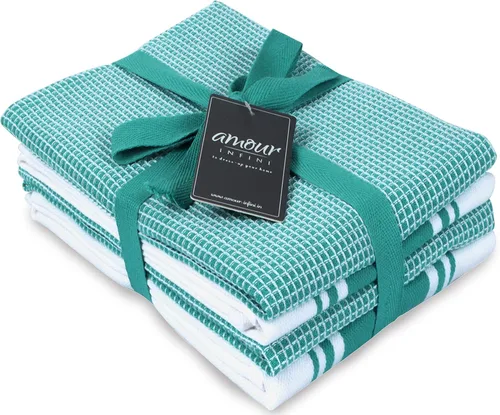 Miniatura 15 de AMOUR INFINI Toallas de cocina 100% algodón, paquete de 4, altamente absorbentes, de secado rápido, toallas de cocina a rayas de primera calidad
