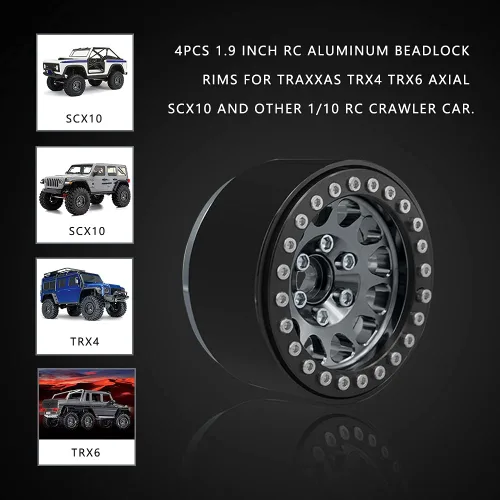 Miniatura 2 de OGRC - 4 llantas Beadlock de 1.9 pulgadas, llantas de aluminio para Traxxas TRX4 TRX6 Redcat GEN7 GEN8 Rc4wd D90 Axial SCX10 SCX10 II 90046 SCX10