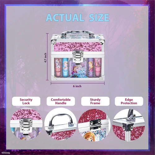 Miniatura 4 de Conjunto de maletín mini tren de belleza de Frozen de Disney incluye tubo de brillo labial, bálsamo labial, brillo labial compacto para niñas