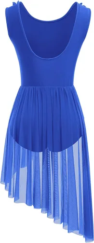 Miniatura 3 de AFAVOM Disfraz de baile lírico para mujer, vestido de lentejuelas con flores, falda asimétrica de tul fluida, disfraces de danza contemporánea