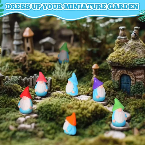Miniatura 5 de Wonderjune Mini gnomos de resina a granel, pequeñas estatuas de hadas, pequeños gnomos en miniatura para paisaje, exterior, patio, césped, macetas