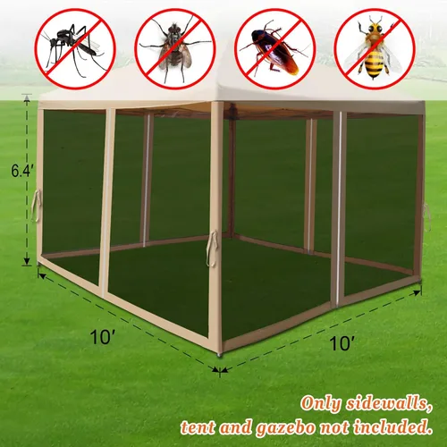 Miniatura 3 de Paredes laterales de malla para toldo desplegable de 10 x 10, mosquitera, panel lateral de malla para tienda de campaña y kiosco Beige