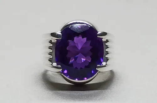 Miniatura 9 de Oval Cut 12 Carat Deep Purple Amethyst Mens Plain Ring Sterling Silver 925 Handmade Amethyst Ring Gift for Him